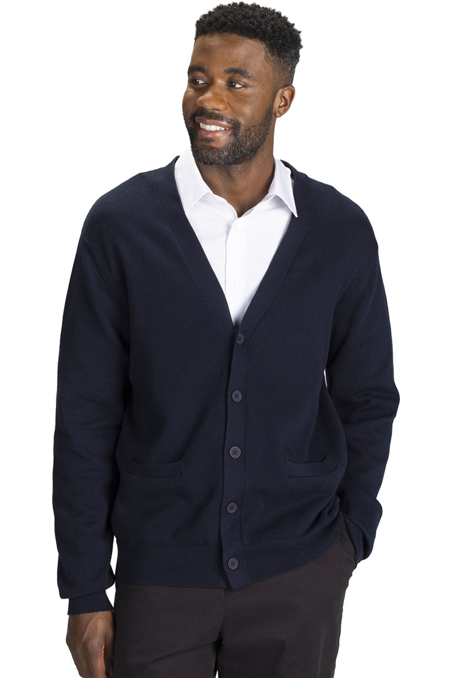 EDWARDS COTTON BLEND UNISEX CARDIGAN - On Model