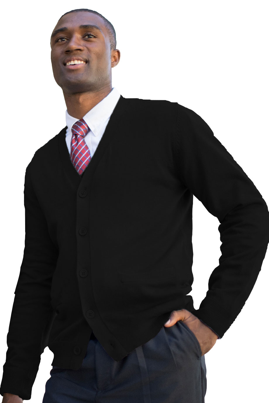 EDWARDS COTTON BLEND UNISEX CARDIGAN - On Model