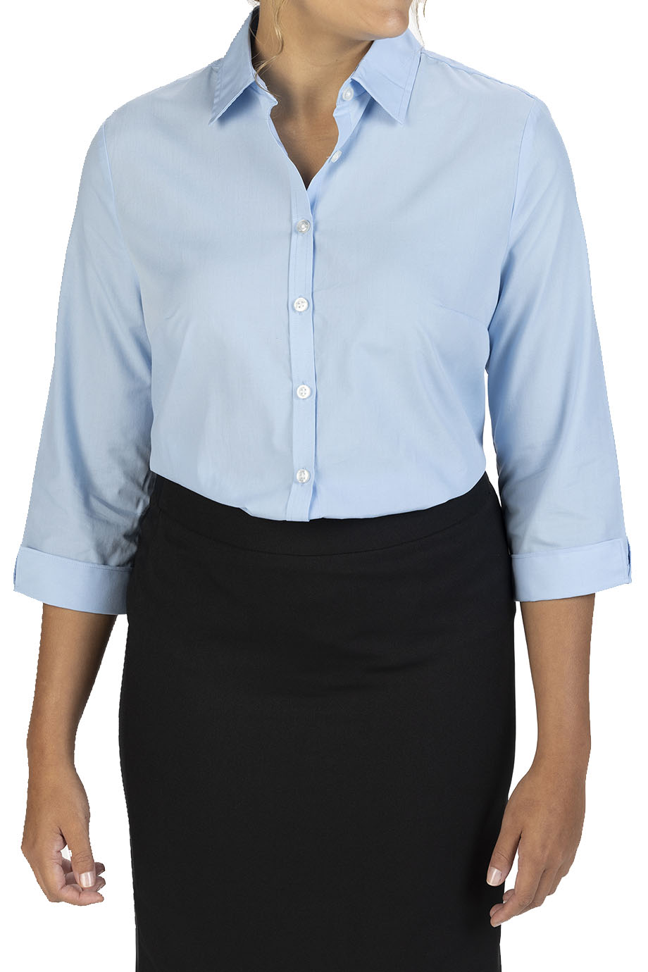 EDWARDS ESSENTIAL BROADCLOTH THREE QUARTER SLEEVE LADIES SHIRT - On Model