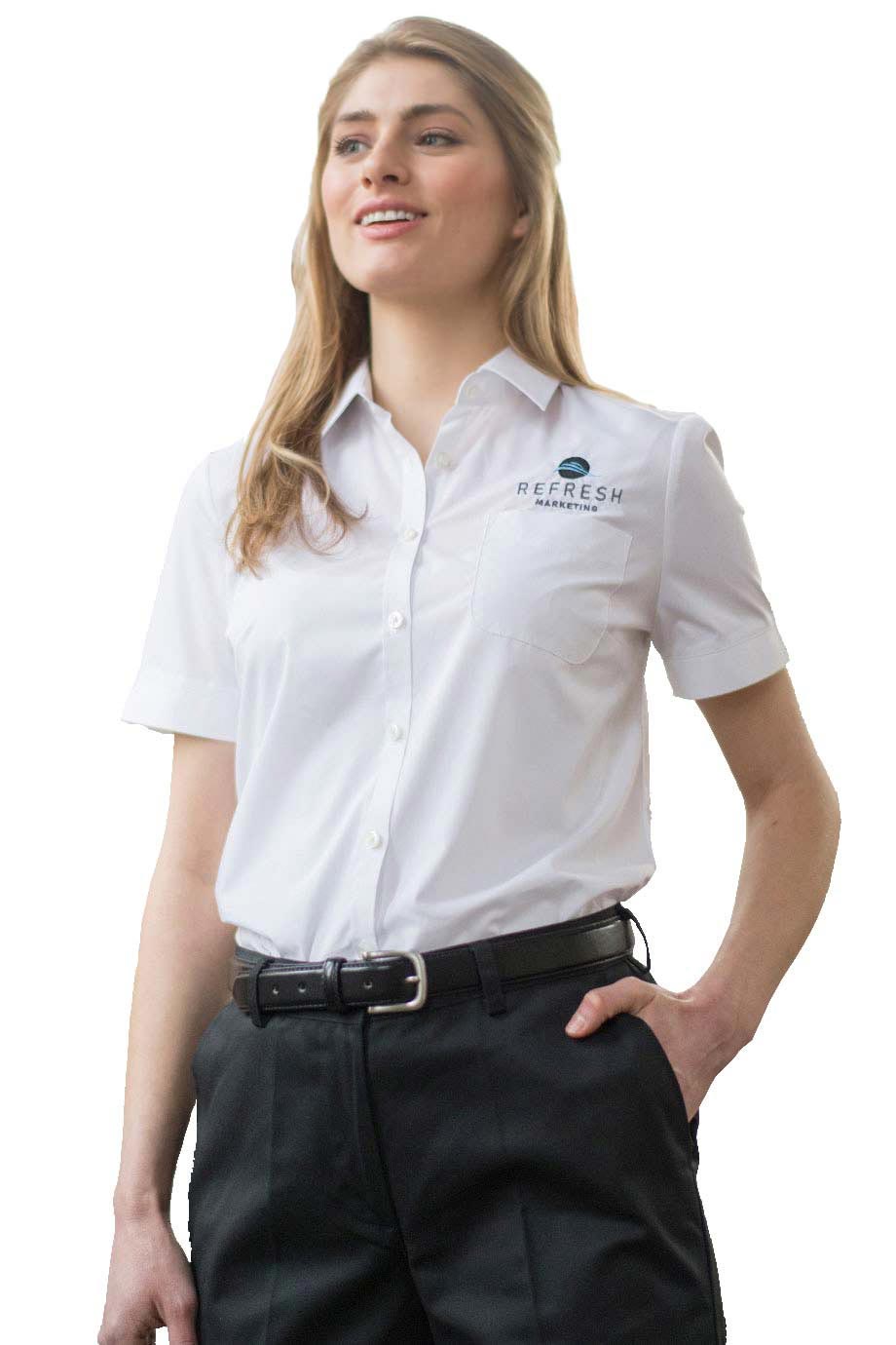 EDWARDS ESSENTIAL BROADCLOTH SHORT SLEEVE LADIES SHIRT - On Model