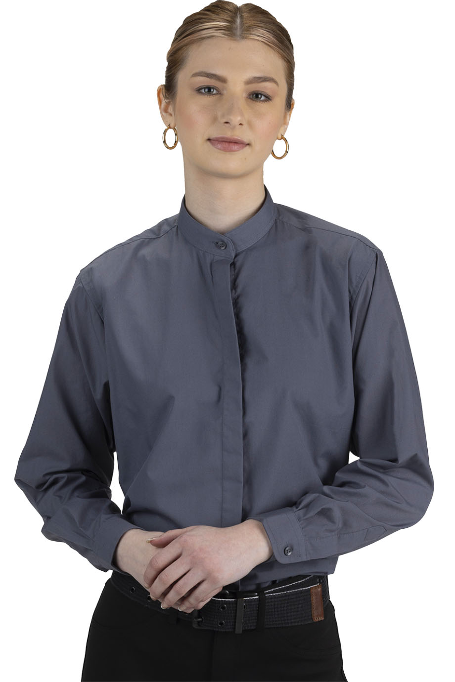 EDWARDS BANDED COLLAR LADIES SHIRT - On Model