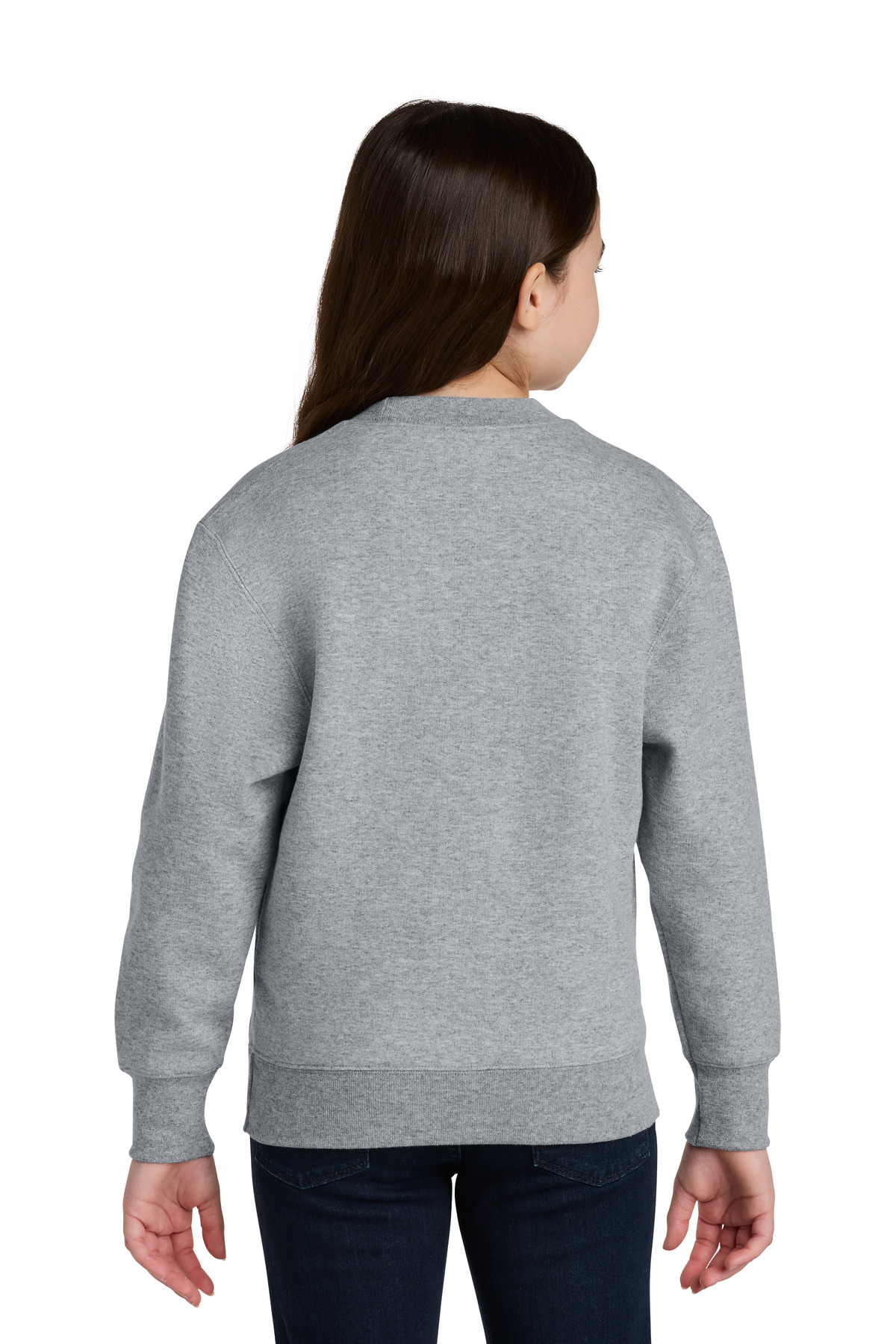 Port & Co ™  Youth Core Fleece Crewneck Pocket Sweatshirt PC78YPKT - Back Model