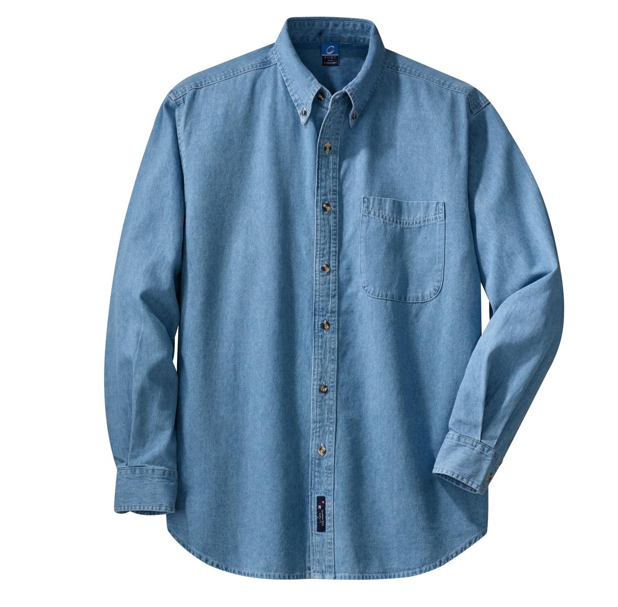 Port & Co ™  Long Sleeve Value Denim Shirt. SP10 - Front Flat