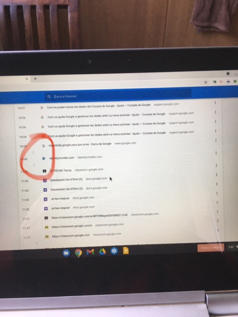 Vertical lines in a school managed Chromebook browsing history