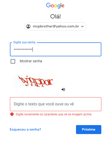 Não consigo logar no meu outro canal com meu email yahoo, aparece