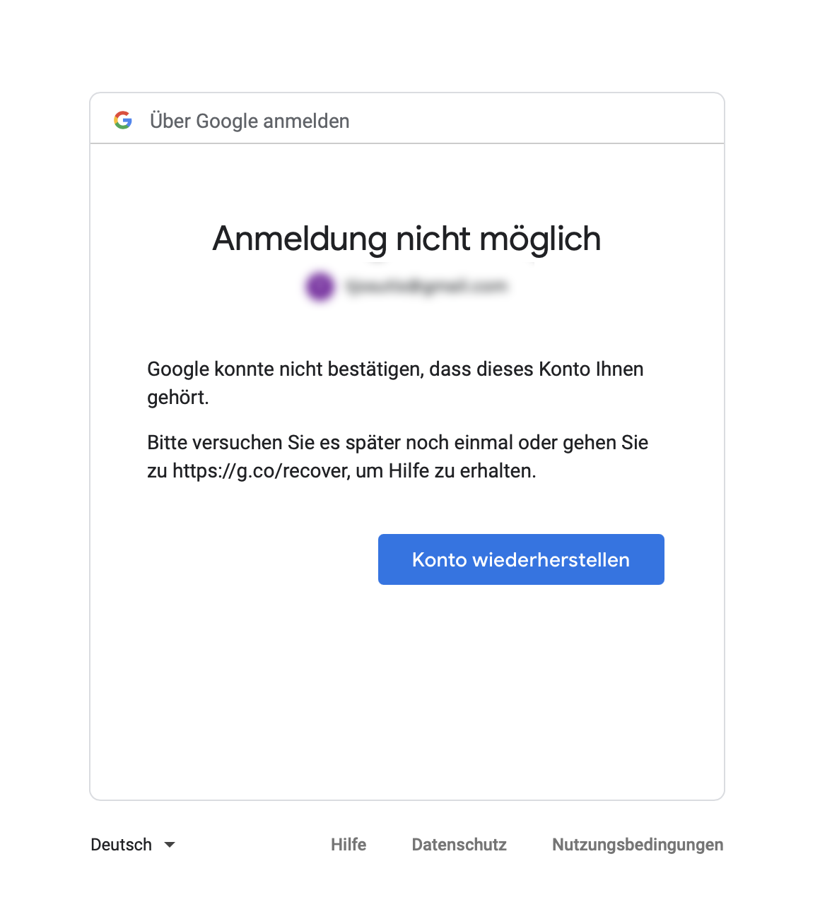 Nicht ihnen konto gehört dieses konnte dass bestätigen google Google konnte