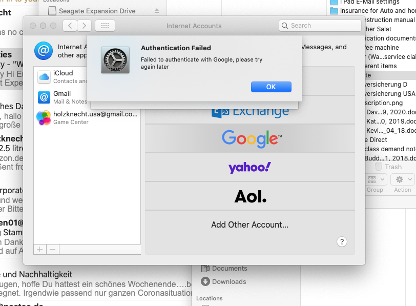 mac mail gmail authentication failed