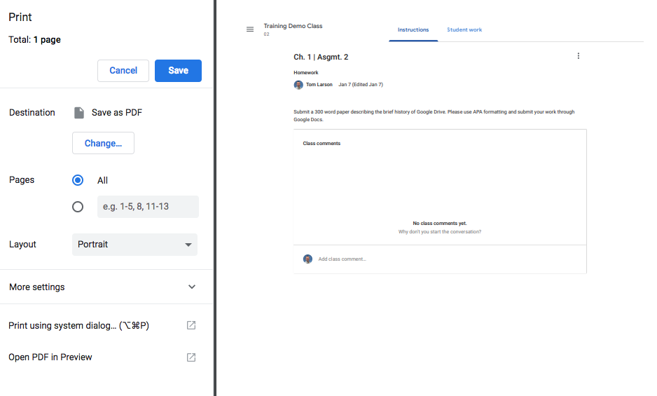 how to print a pdf file from google classroom
