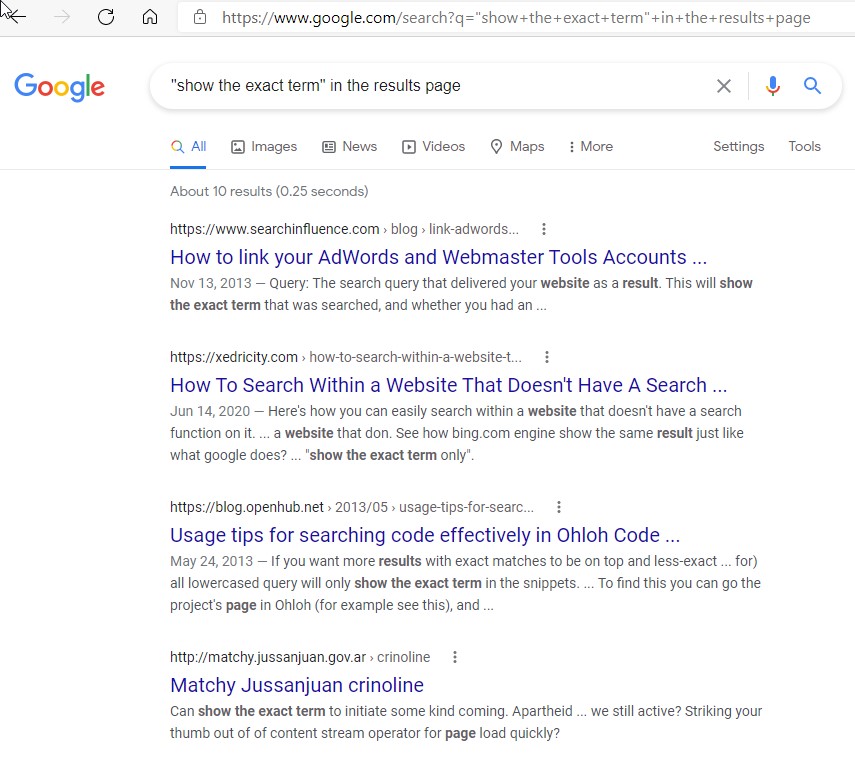 Is Google Results Page No Longer Showing The Exact Term Searched Google Search Community