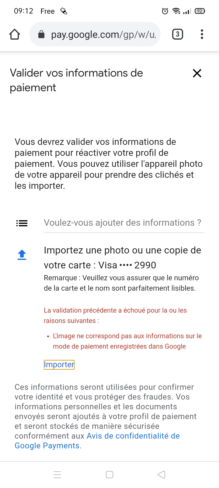 Ce Certificat Semble Etre Utilisé Frauduleusement Problème carte bancaire - Communauté Compte Google
