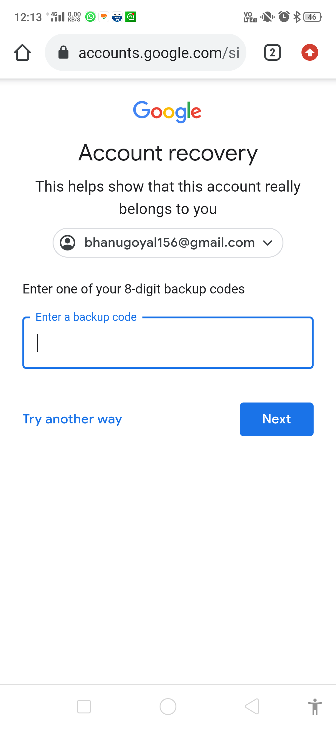 lost my backup code for google authenticator