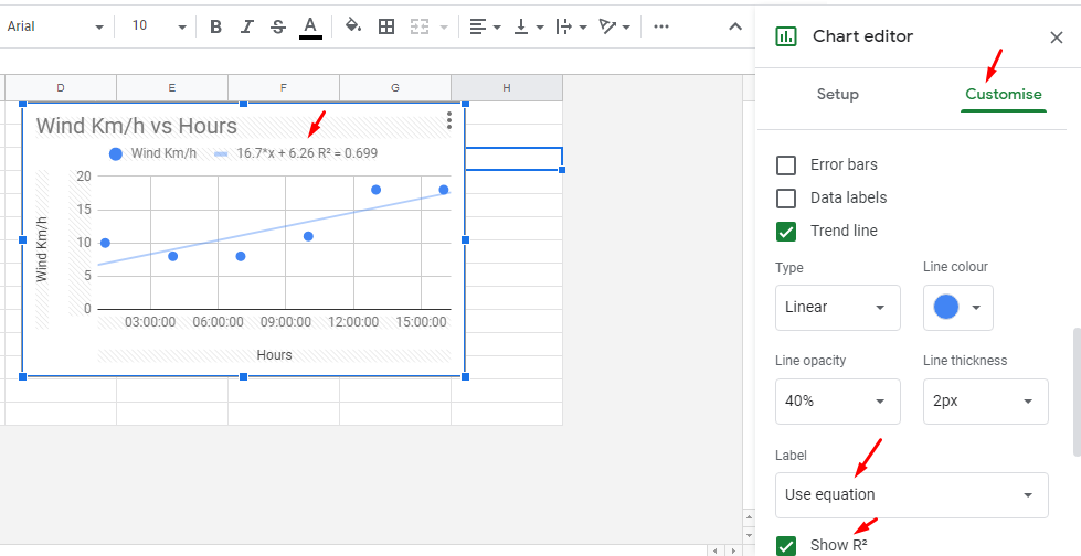 how do you find the equation of a trendline in excel