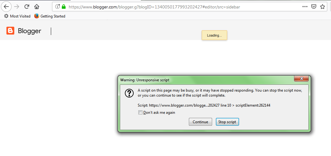 firefox keeps not responding and script error