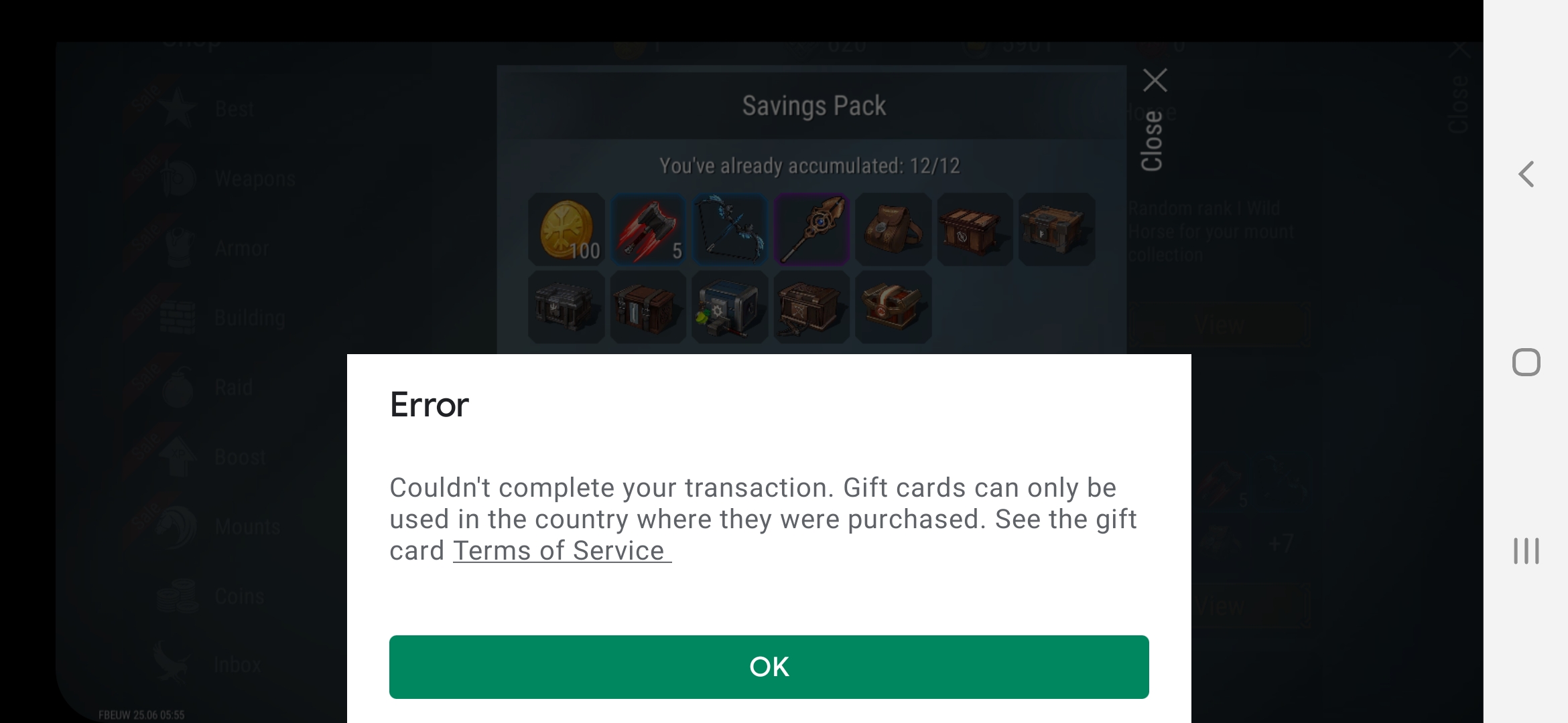 Error Couldn T Complete Your Transaction Gift Cards Can Only Be Used In The Country Where They Were Google Play Community