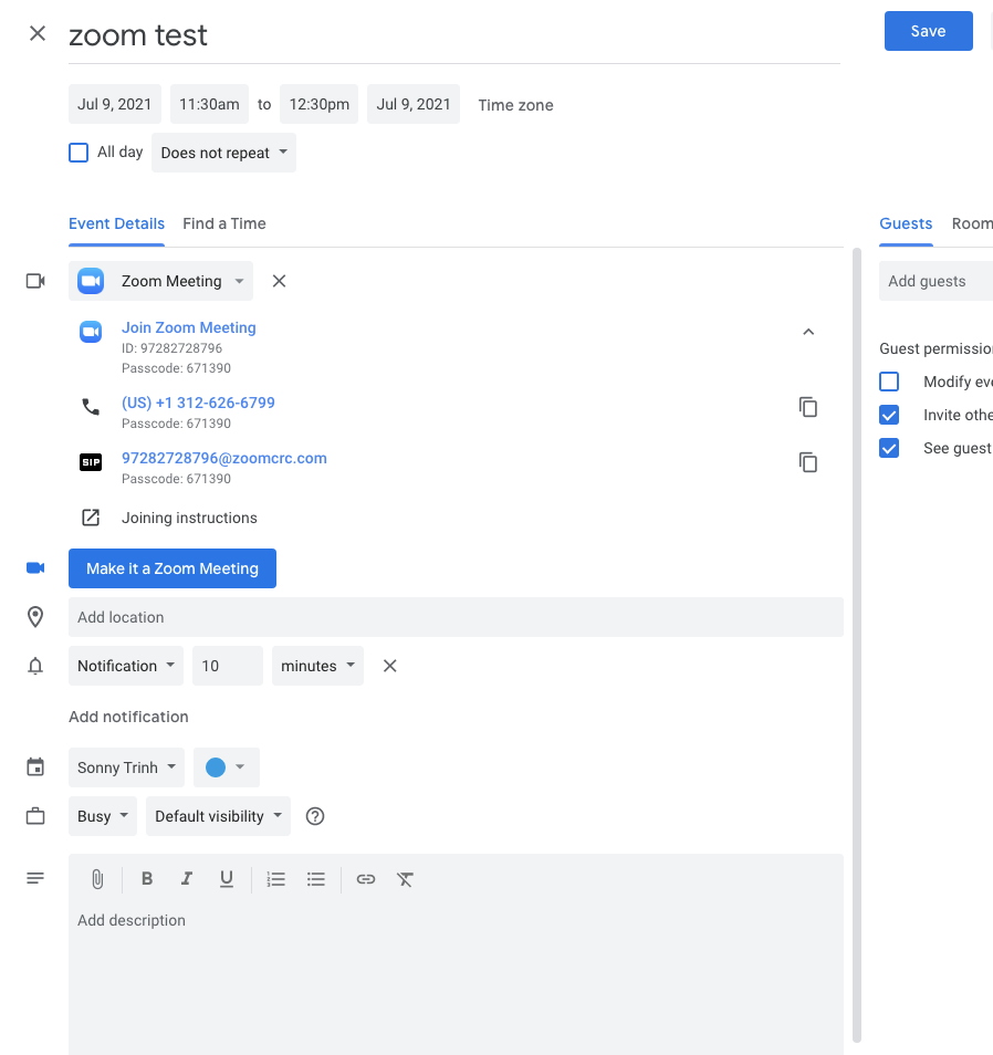 Zoom meeting set in google calendar, not showing up in outlook calendar - Google  Calendar Community