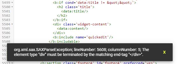 The element type "div" must be terminated by the matching end-tag ...