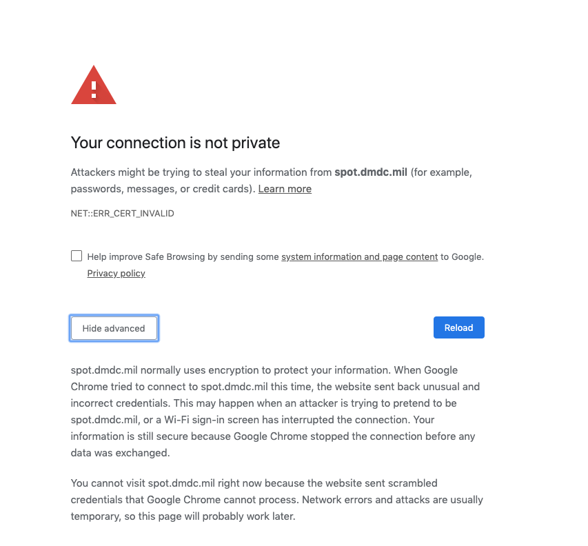 Unable To Access Https Spot Dmdc Mil Google Chrome Community