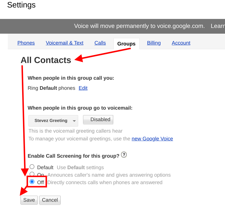 How do I get rid of &ldquo;Please state your name and Google Voice will 