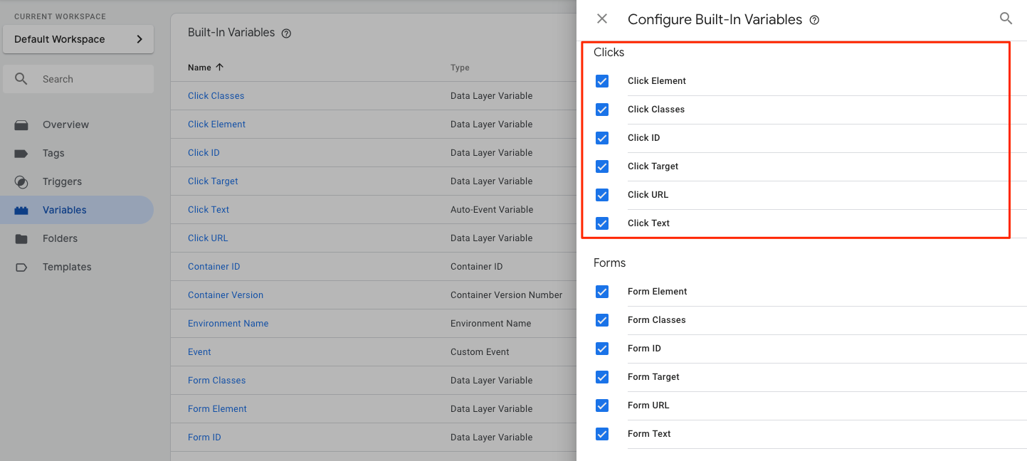 Tag Manager summary not showing click and variables when I click ...
