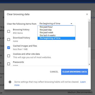 windows 10 google chrome clear cache