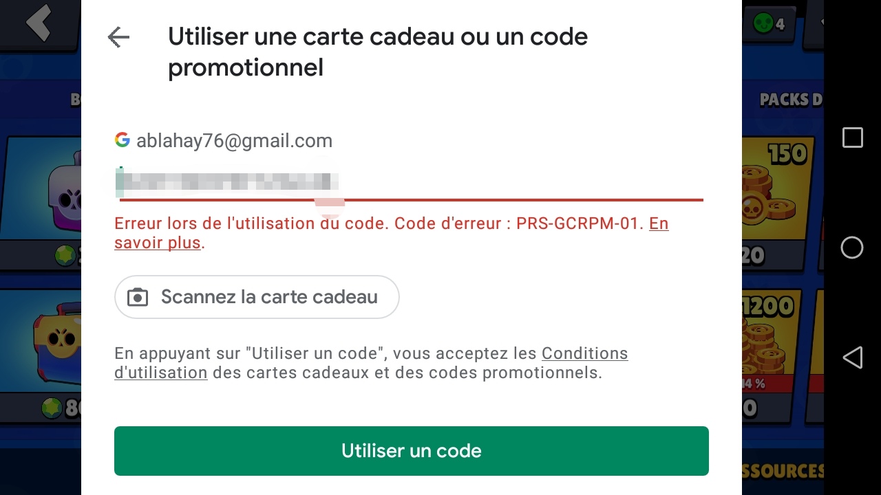 J'ai une carte Google play 50€ mais quand j'écris le code il me dit qu'il  ya une erreur - Communauté Google Play