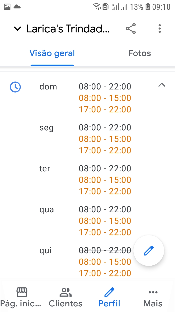 Não consigo editar os horários de funcionamento do estabelecimento, mesmo  com o e-mail verificado - Comunidade Perfil da empresa no Google