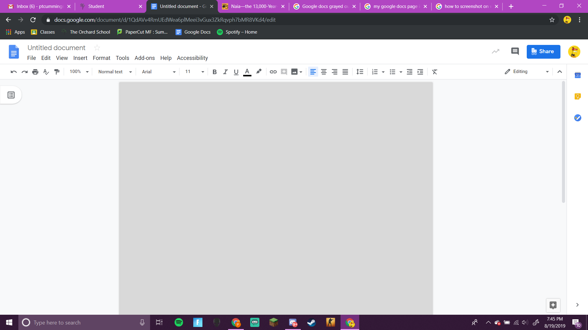 screenshot of a Google Doc with grey highlight