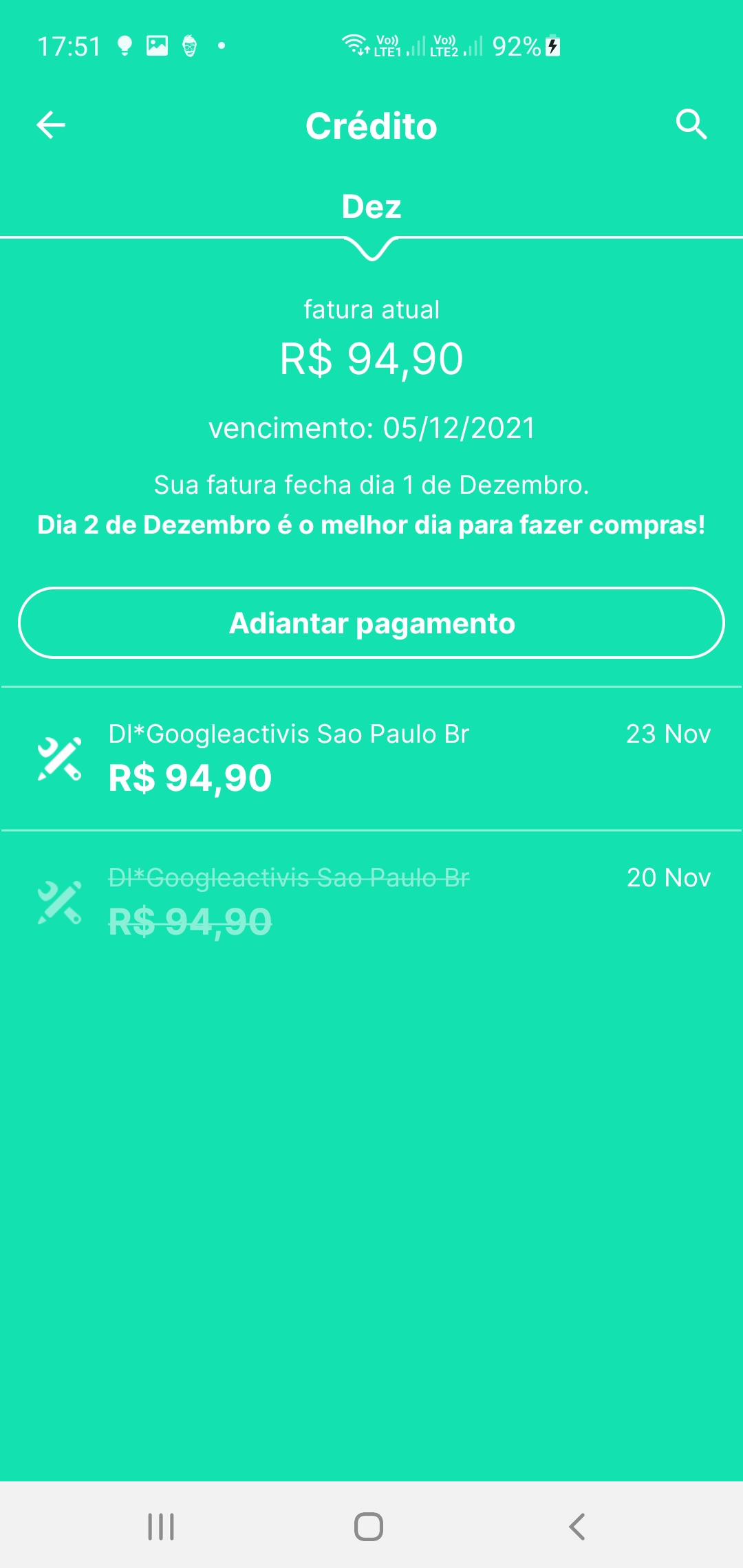 Cobrou uma compra no meu banco após o pix mais a compra pelo