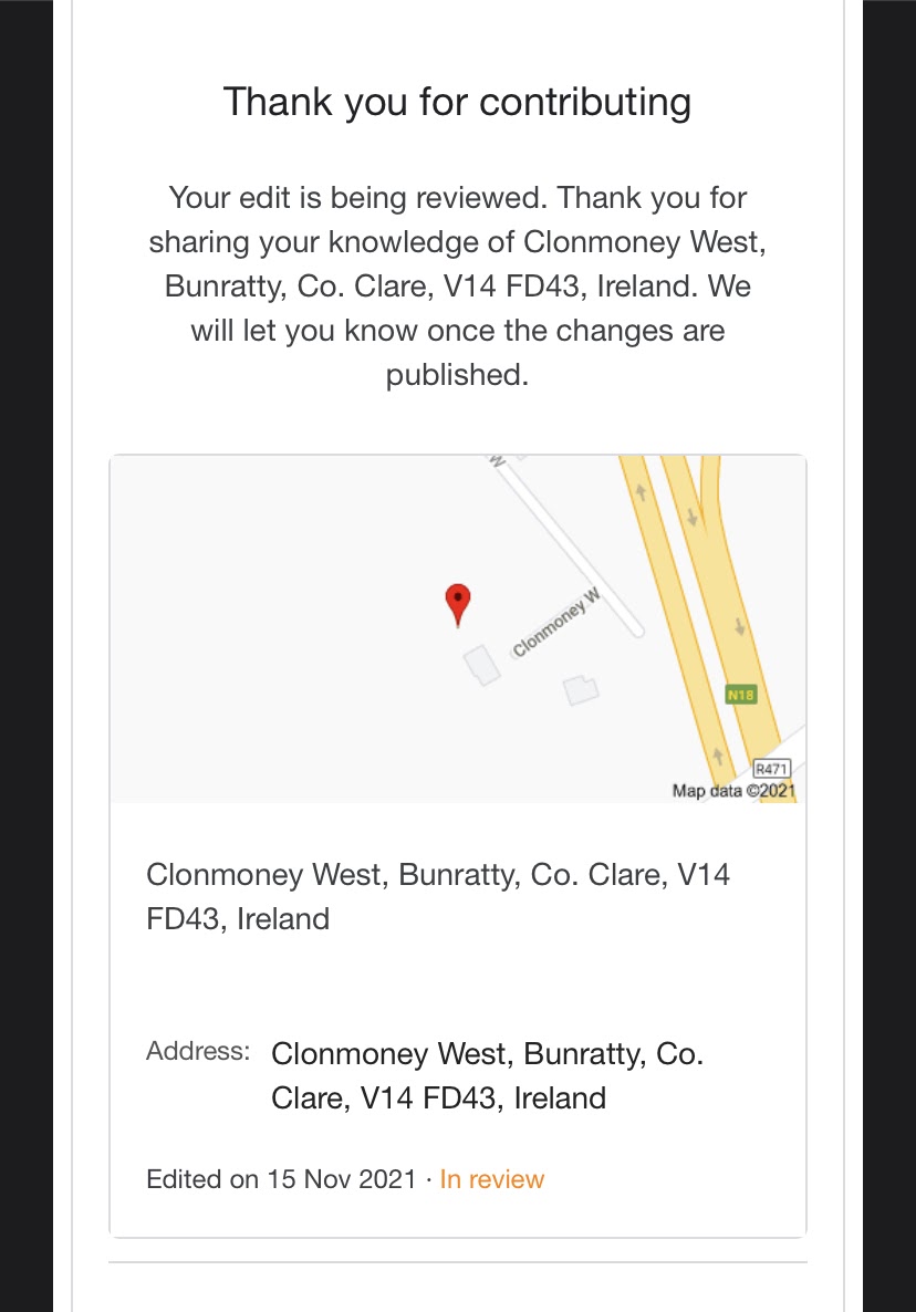 Eircode still in review - Google Maps Community