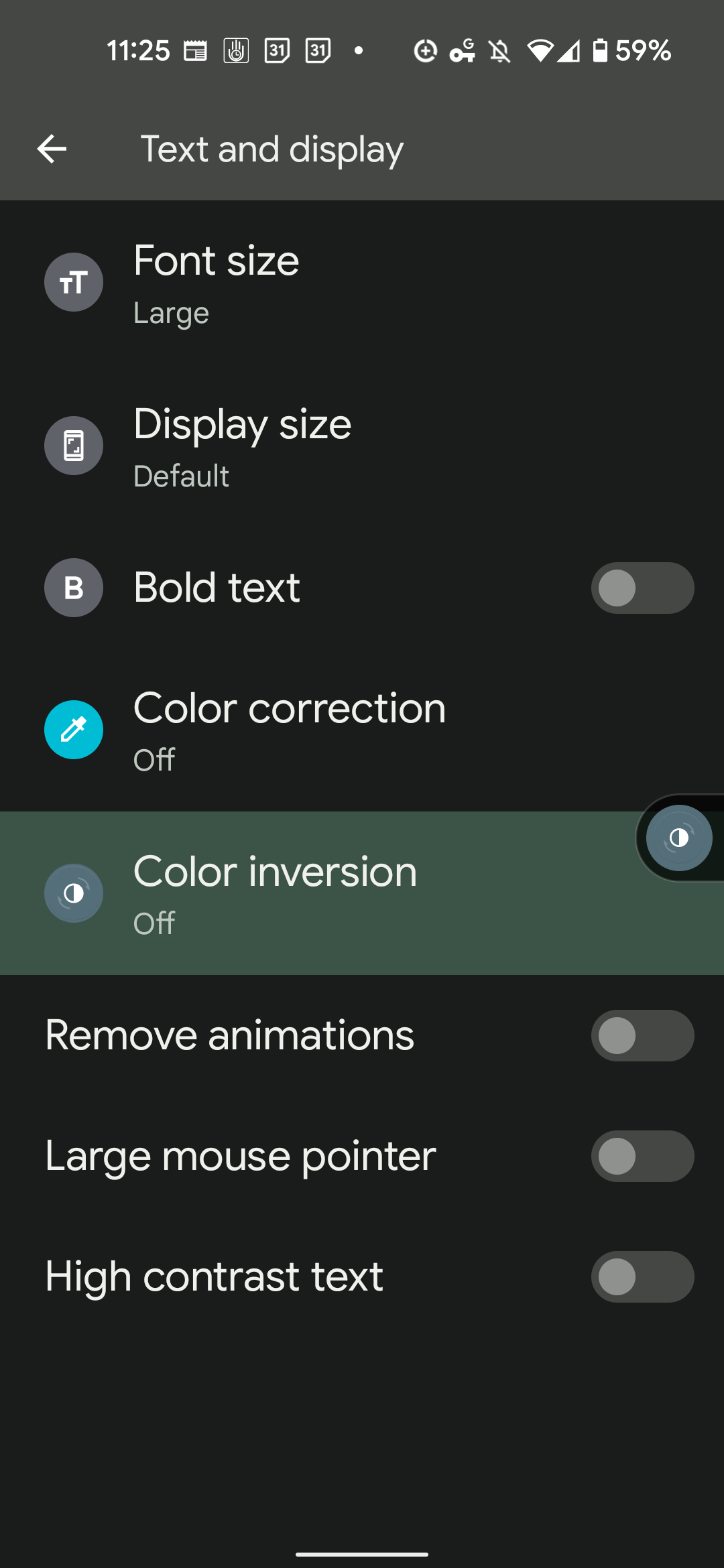 How to invert the colours on the screen in Android 10