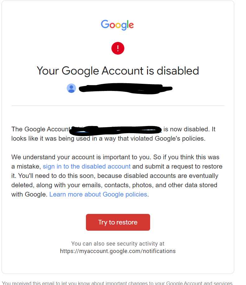 Why did Google ban my email?