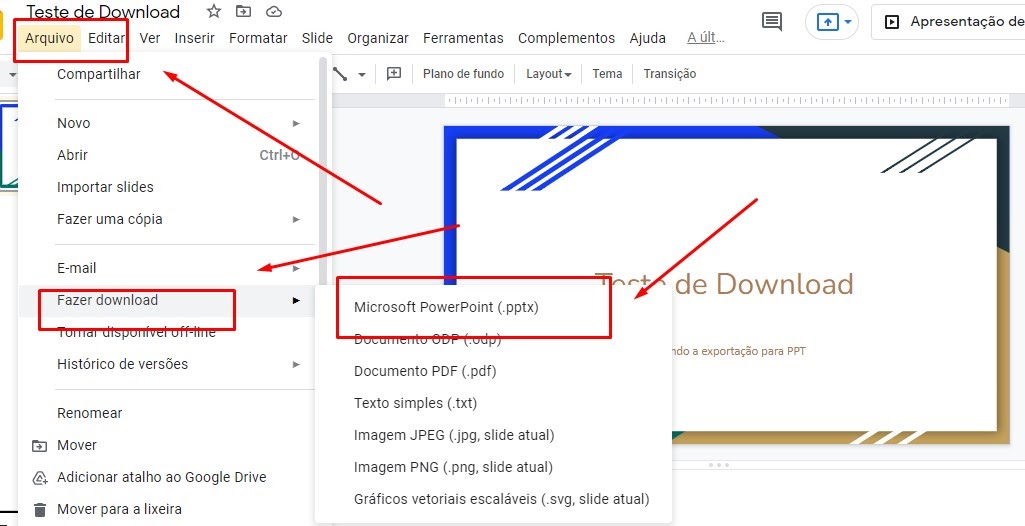 Erro no download de arquivo do Google Slides - Comunidade Editores