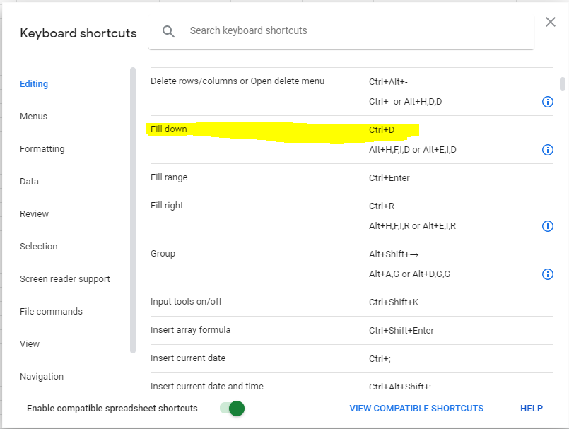 Ctrl D Does Not Bring Value Down To Cell Below Google Docs Editors Community
