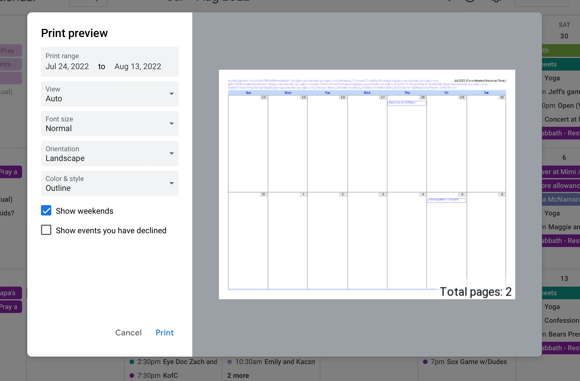 google calendar print function not working - Google Calendar Community