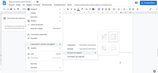 Como numerar páginas no Google Docs