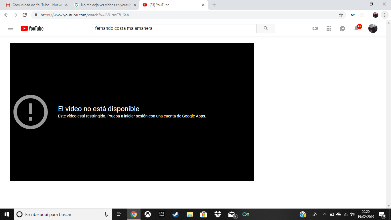 No me deja ver videos en youtube y me sale este mensaje "El vídeo no está disponible Este vídeo