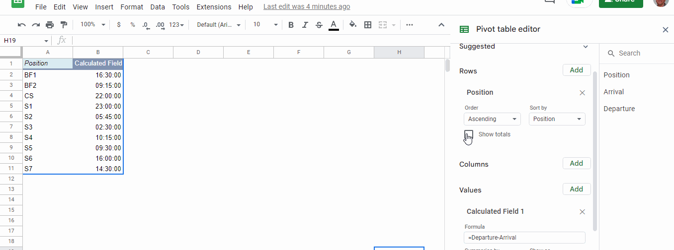 Pivot Table Calculated Field Time Difference Google Docs Editors Community