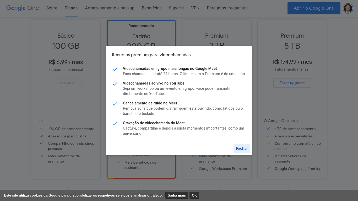 Planos e preços - Google One