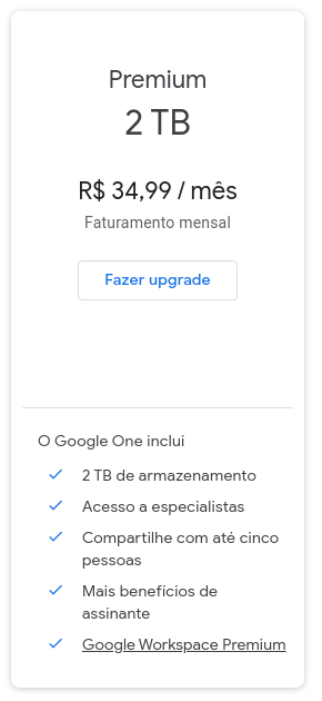 Planos e preços - Google One