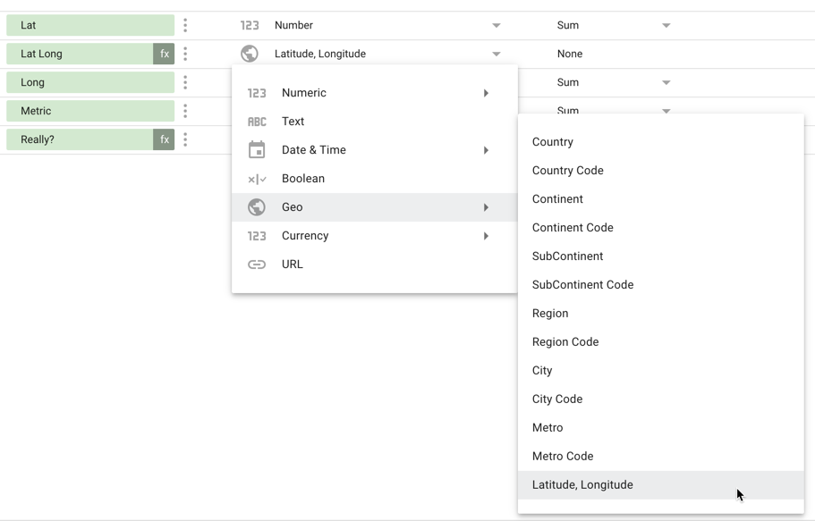 Create latlong field from Latitude field and longitude field - Looker Studio  Community