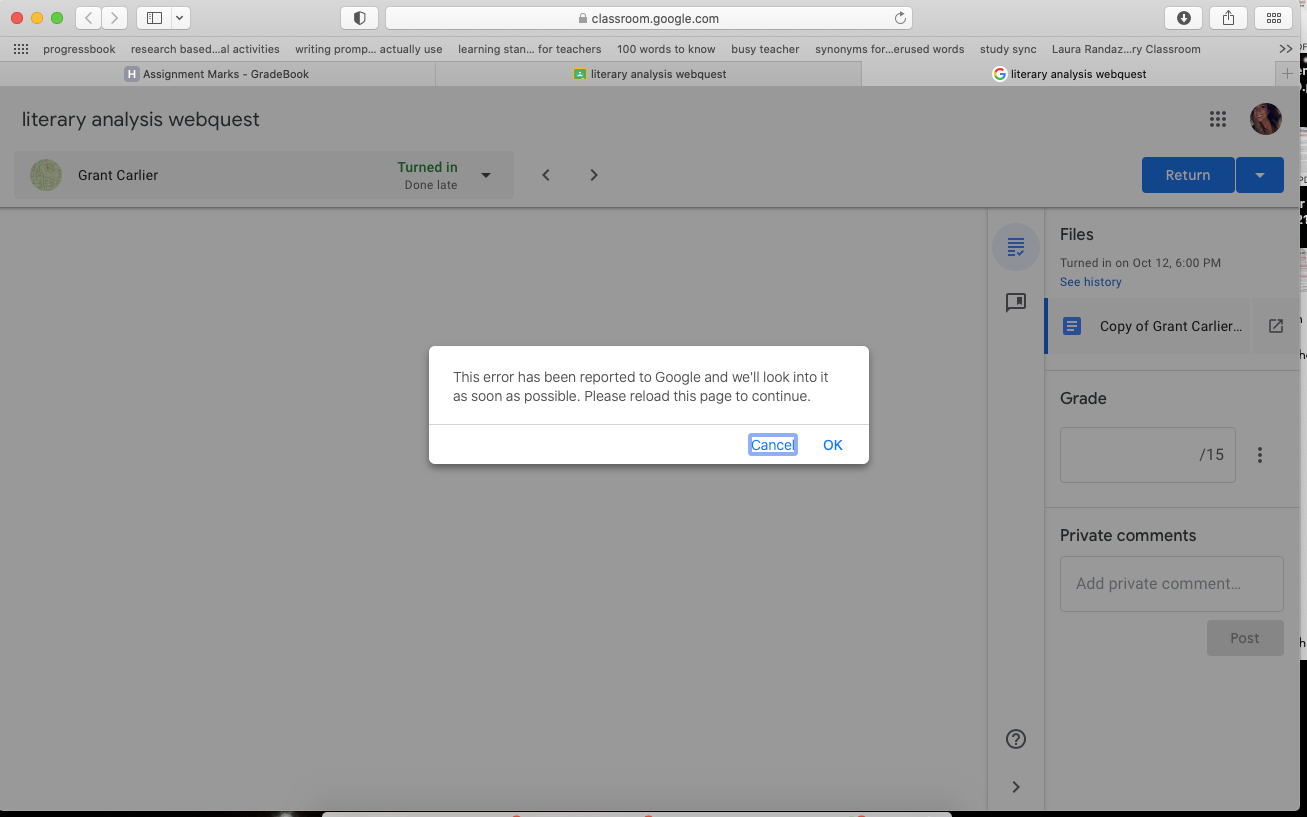 Forced to reload while grading - Google Classroom Community
