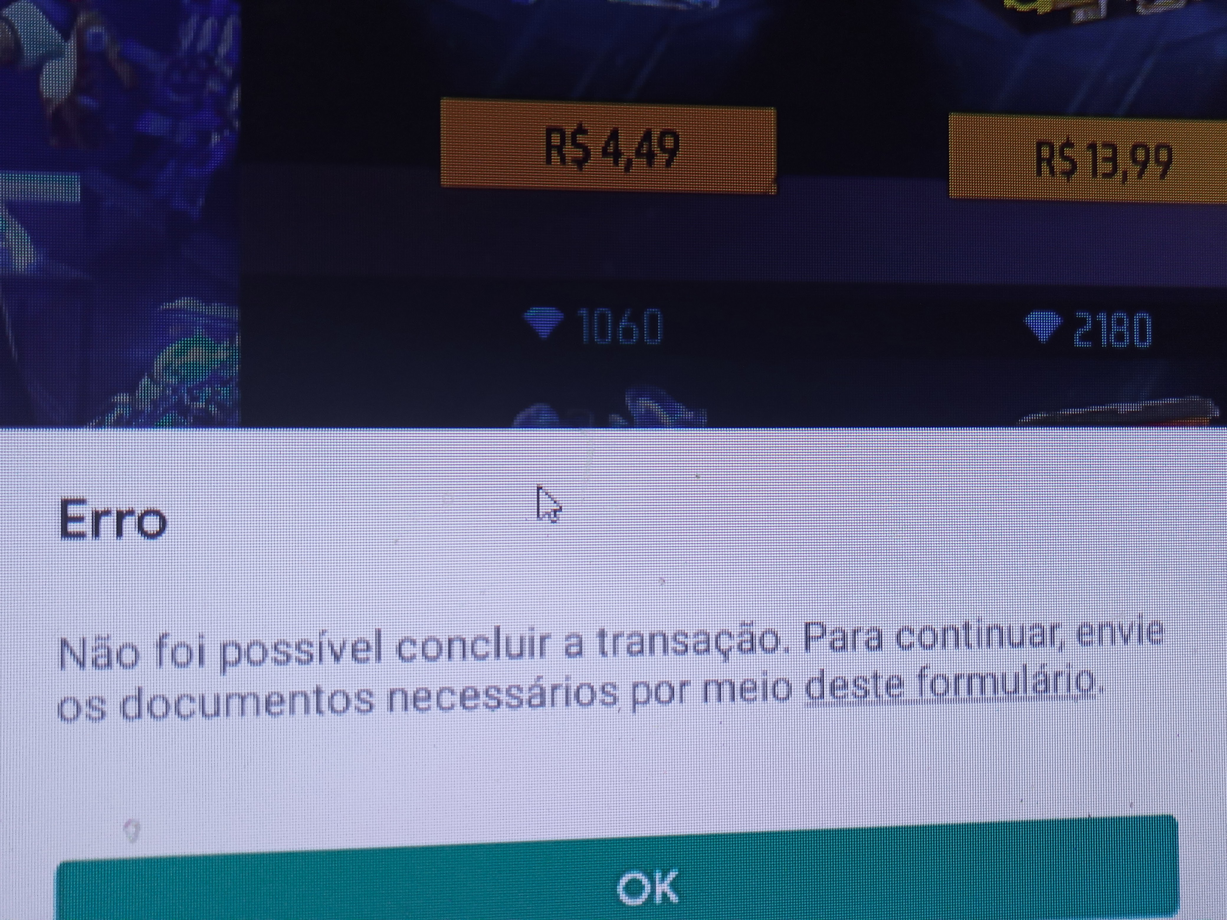 erro na compra de diamante no ff - Comunidade Google Play