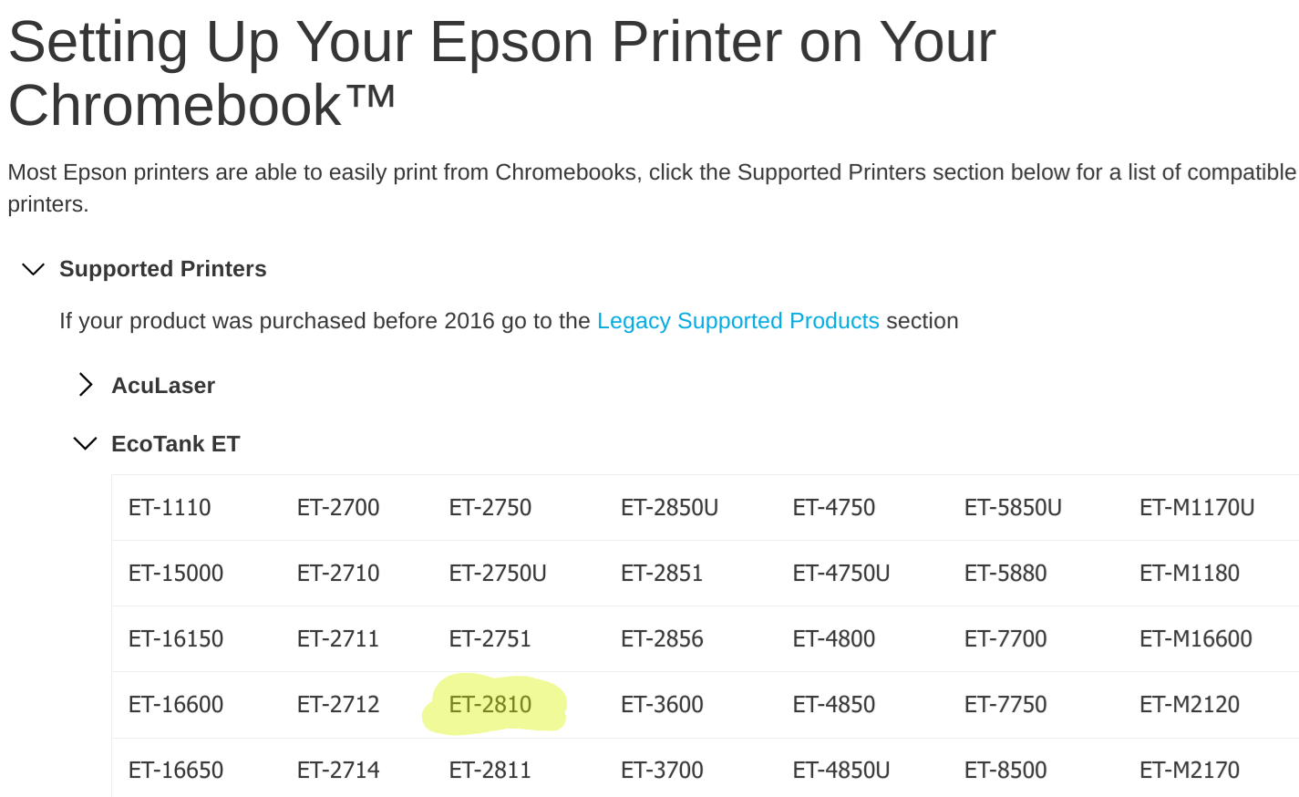 Unable to connect Epson ET-2810 to Chromebook - Chromebook Community