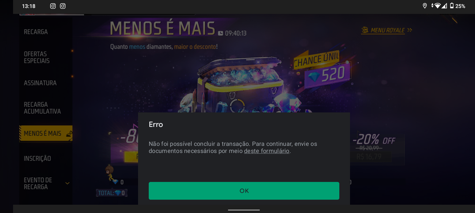 Erro de diamante no ff - Comunidade Google Play