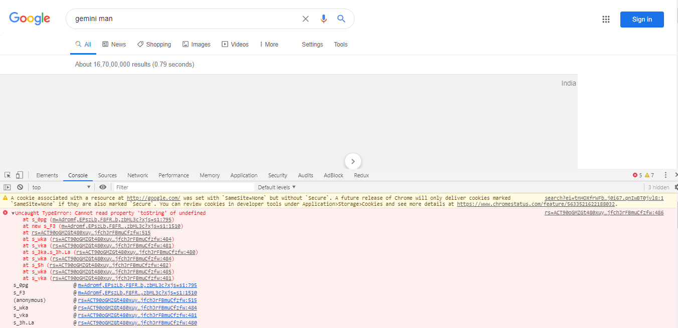 "Blank page from google search, but page context is still clickable