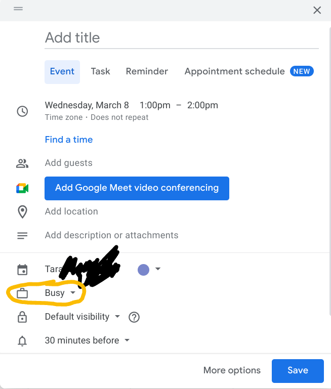 Free/busy button not available when creating an event - Google Calendar  Community