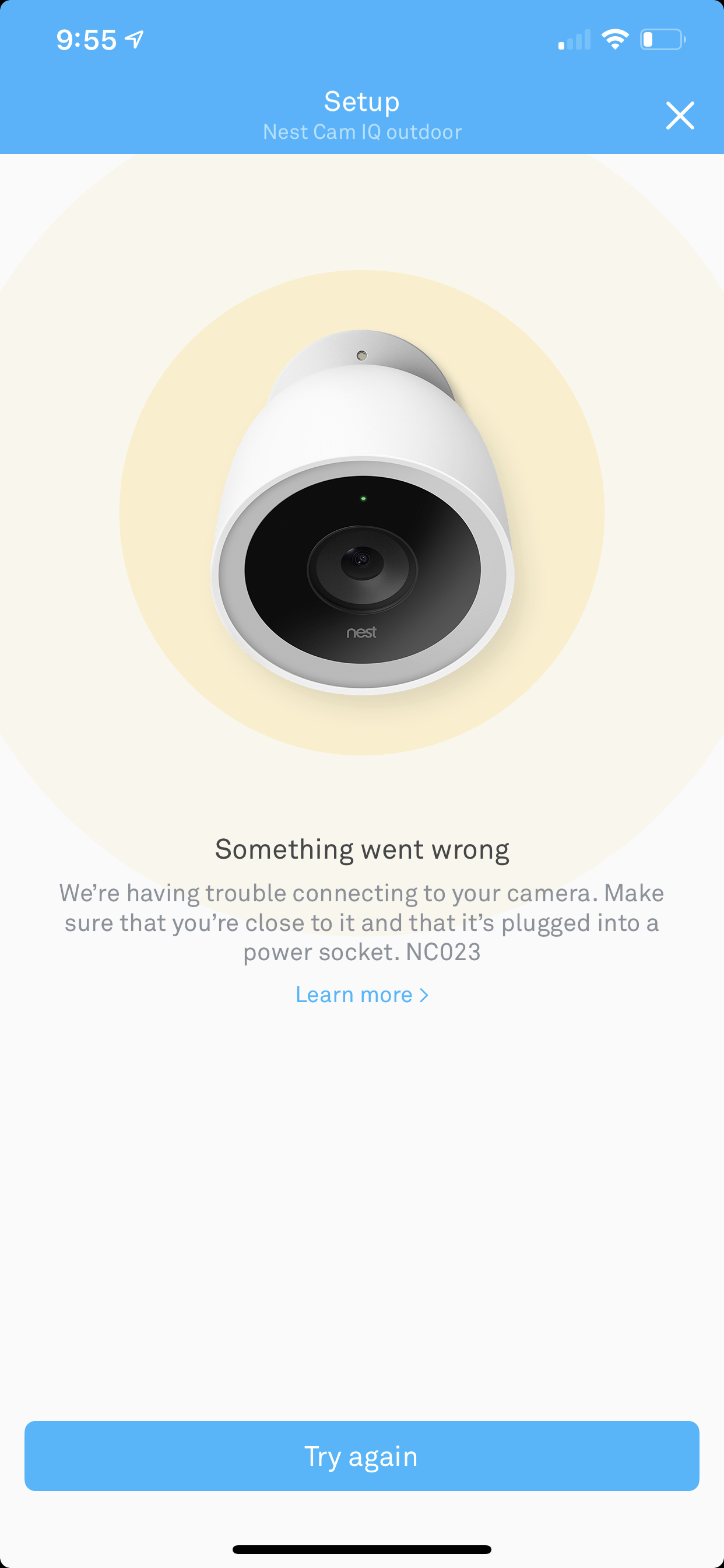 nest camera offline after power outage