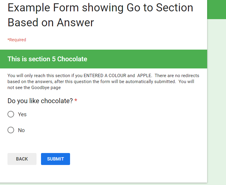 How To Go to a Section Based on a Specific Answer in Google Forms