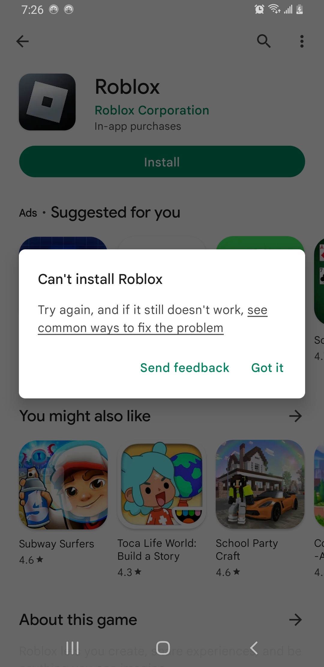 I can't download roblox - Google Play Community