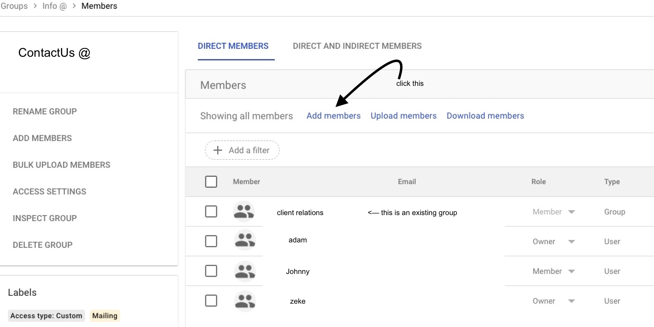 How to add a Google Group